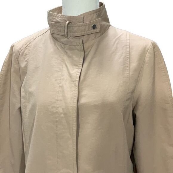 John Lewis Beige Trench Coat Mock Neck Hidden Buttons Pockets Lined Size 12 - Picture 2 of 9